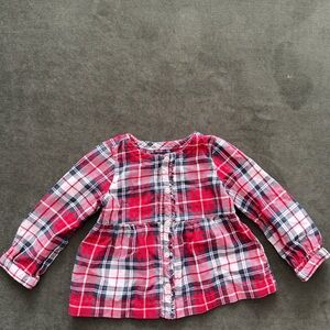 Red Plaid Button-Front Girls' Top